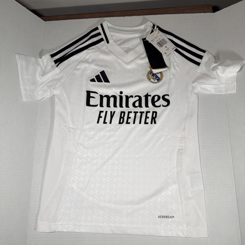 Adidas 2024/2025 White and Black Real Madrid Jersey. Youth Small. 9-10yo